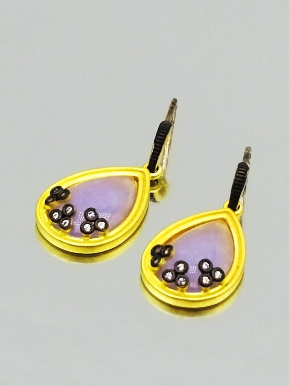 FREIDA ROTHMAN Sterling Silver Gold Plated Lilac Glass & CZ Dangle Earrings